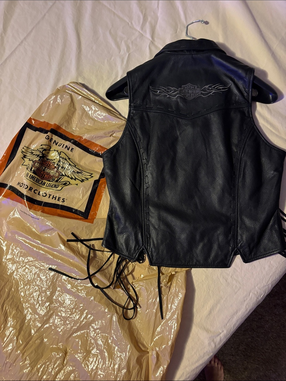 Harley-Davidson Black Leather Lace-Up Biker Vest